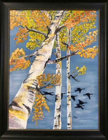 Painting with black birds