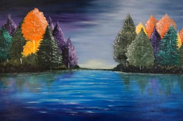 Lake with colorful trees