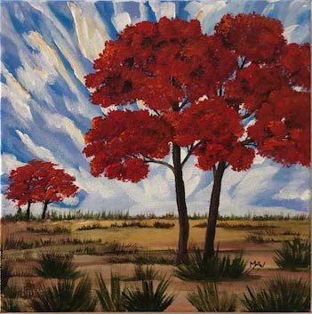 red trees